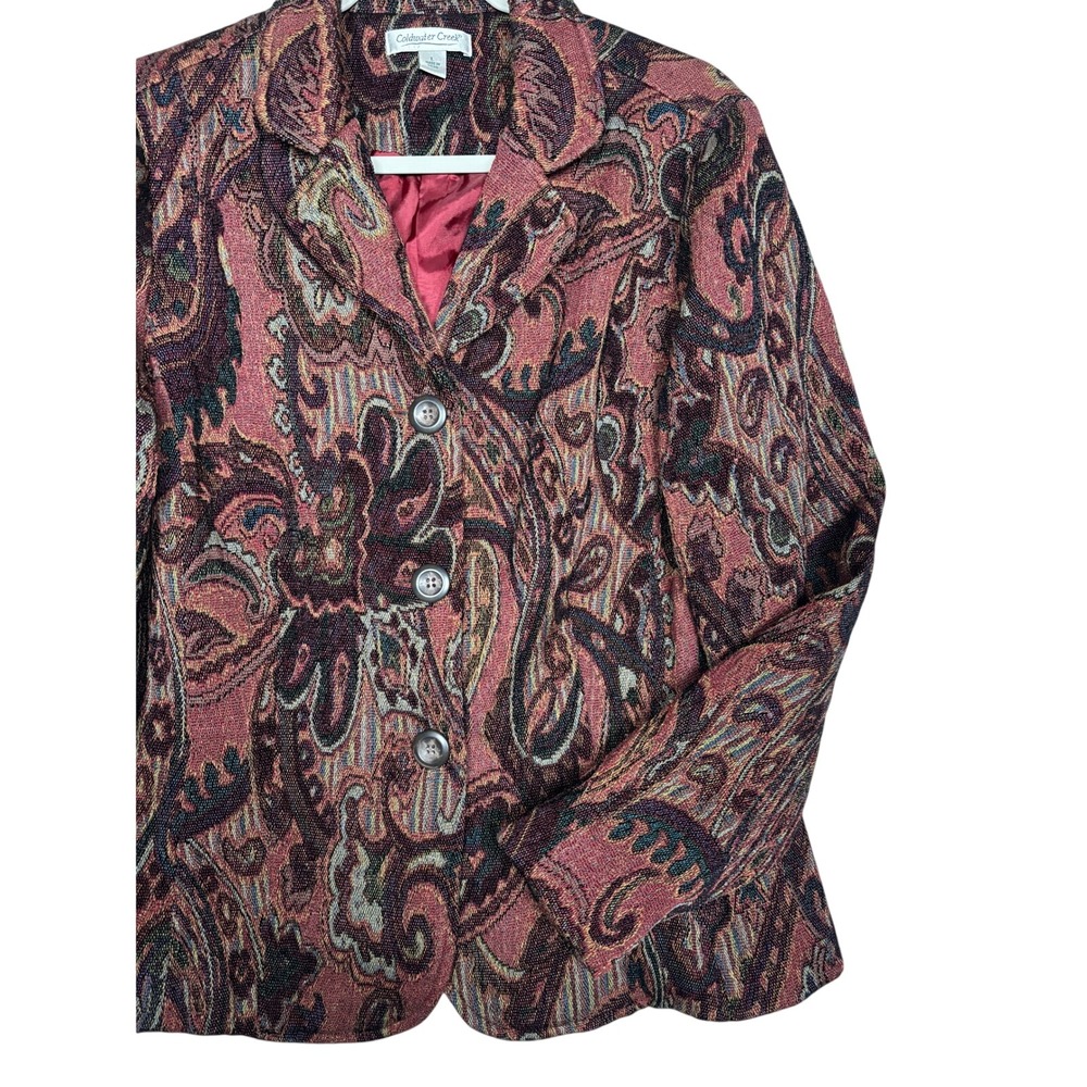 Coldwater Creek Blazer Womens L Paisley Tapestry Lined 3 Button Jacket
